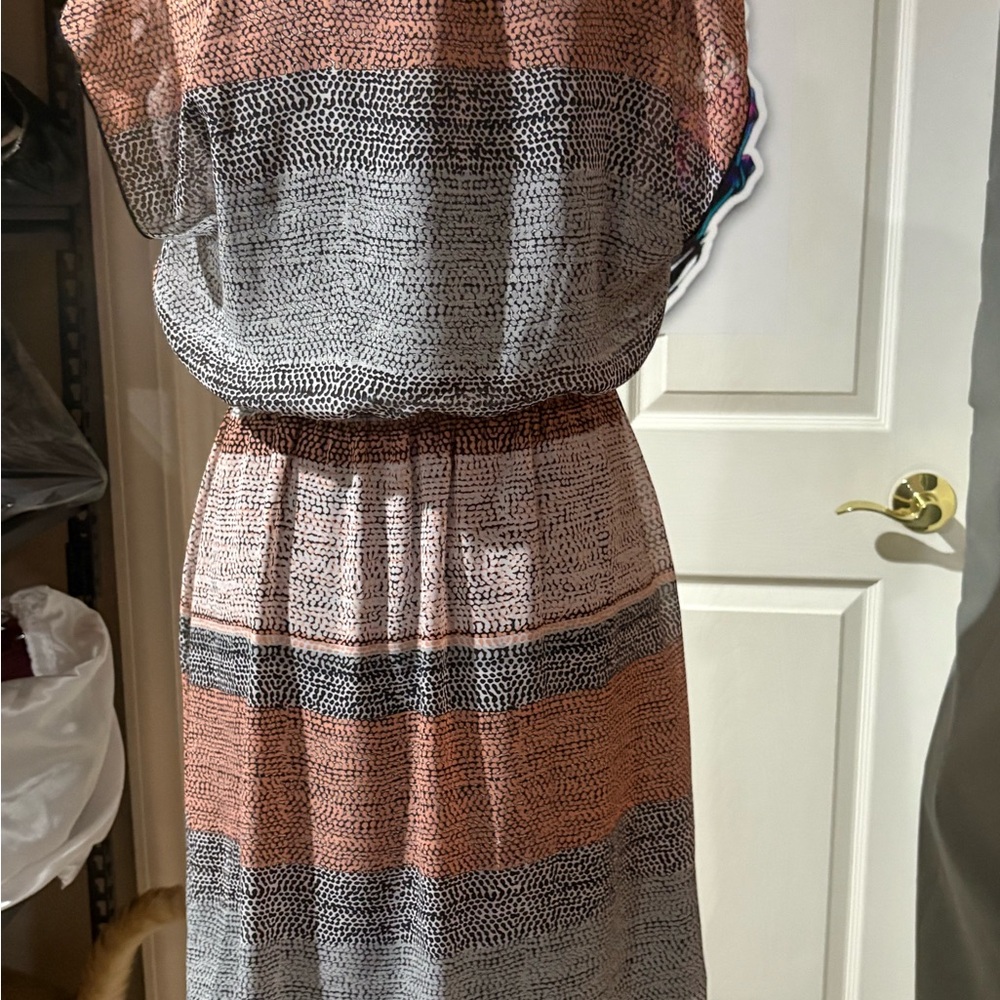 Enfocus NWT Sz 6 Multicolor sheer Striped Dress with flounced cap sleeves - Picture 4 of 6